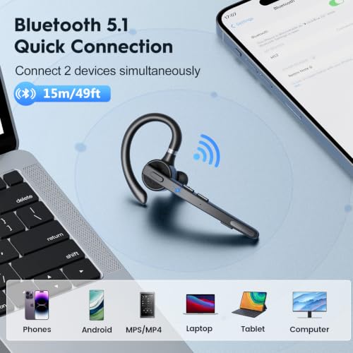 Bluetooth Headset 72H Work Single-Ear Wireless Earpiece for Cell Phone Call - color: All Black