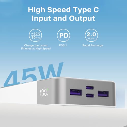 JUOVI Power Bank 45W 20000mAh Portable Charger - color: White