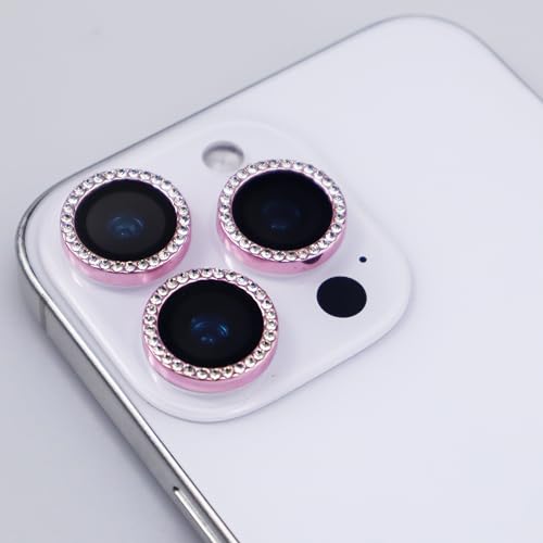 BONVAN for iPhone 15 Pro/Pro Max/14 Pro/ProMax Camera Lens Protector - Bling Glitter Diamond Metal Crystal Tempered Glass Screen Accessories Rhinestones Lens Cover (Pink) - color: Pink