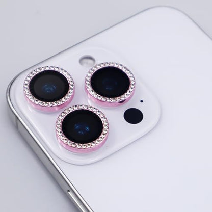BONVAN for iPhone 15 Pro/Pro Max/14 Pro/ProMax Camera Lens Protector - Bling Glitter Diamond Metal Crystal Tempered Glass Screen Accessories Rhinestones Lens Cover (Pink) - color: Pink