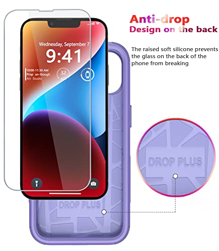 Diverbox for iPhone 14 Case [Shockproof] [Dropproof] [Tempered Glass Screen + Camera Lens Protector],Heavy Duty Protection Phone Case Cover for Apple iPhone 14 (Purple) - color: Purple-3in1