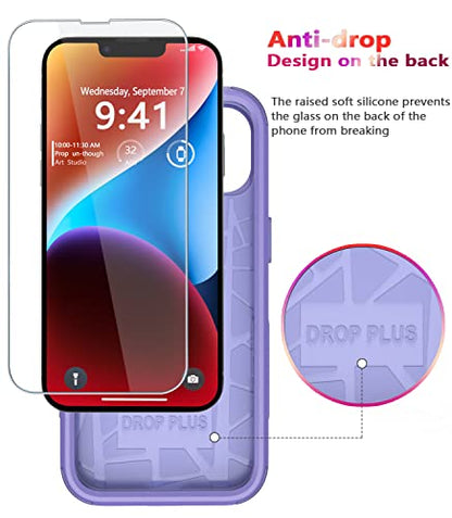 Diverbox for iPhone 14 Case [Shockproof] [Dropproof] [Tempered Glass Screen + Camera Lens Protector],Heavy Duty Protection Phone Case Cover for Apple iPhone 14 (Purple) - color: Purple-3in1