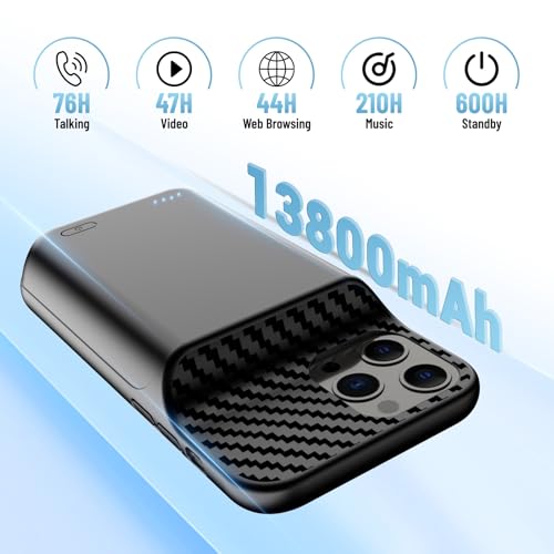 Battery Case for iPhone 12, 12 Pro (6.1 inch), 13800mAh High Capacity Battery Charging Case, Portable Rechargeable External Charger Case Battery Pack with Tempered Glass Screen Protector Black - size: for iPhone 12, 12 Pro (6.1 inch)