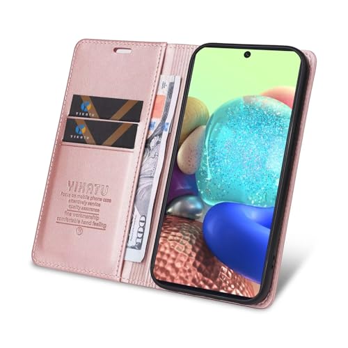 Compatible with Samsung Galaxy A71 Wallet Case PU Leather Flip Folio Case with Card Holder Magnetic Closure Shockproof Protective Phone Cover Rose Gold - color: Rose Gold, size: Samsung A71