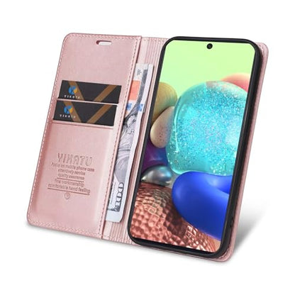 Compatible with Samsung Galaxy A71 Wallet Case PU Leather Flip Folio Case with Card Holder Magnetic Closure Shockproof Protective Phone Cover Rose Gold - color: Rose Gold, size: Samsung A71