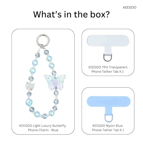 Original Design Phone Charm with 2 Tether Tabs – Stylish, Durable, and Hands-Free Phone Chain – Compatible with iPhone, Samsung, Pixel & More (10 Light Luxury Butterfly - Blue) - color: 10 Light Luxury Butterfly - Blue