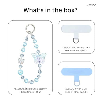 Original Design Phone Charm with 2 Tether Tabs – Stylish, Durable, and Hands-Free Phone Chain – Compatible with iPhone, Samsung, Pixel & More (10 Light Luxury Butterfly - Blue) - color: 10 Light Luxury Butterfly - Blue