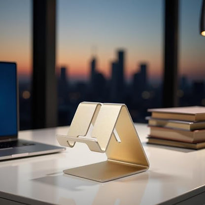 Gold Aluminium Alloy Cell Phone Stand, Cell Phone Stand Holder Aluminum Desktop Solid Universal Desk Stand Aluminum Desktop Stand for All Mobile Smart Phone Office Decor