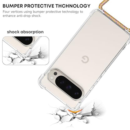 for Google Pixel 9 Pro Lanyard Case Clear Adjustable Neck Shoulder Crossbody Strap Mobile Cover Transparent Durable Soft Cover Women Shockproof Protective Phone Case for Pixel 9 Pro - Rainbow - size: for Google Pixel 9 Pro