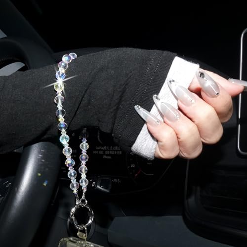 Sparkle Crystal Pearl Phone Wrist Strap for Women, Sparkling Beaded Cellphone Lanyard Chain - color: Sparkle White