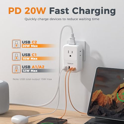 TESSAN USB C Charger Block 20W PD, Fast Charging Adapter with Foldable Plug - color: White, size: 2 USB-C/A