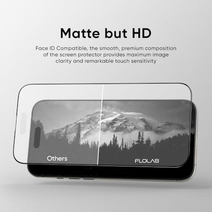 FLOLAB NanoArmour ONETIME MAX for iPhone 16 Pro Matte Screen Protector, Anti Glare, Anti-Rainbow, Tempered Glass,Infinity Edge, Edge Reinforced, Easy Install, Dust-Free, Smooth as Butter - size: iPhone 16 Pro