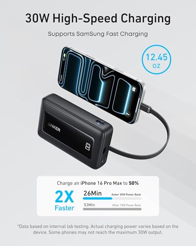 Anker Zolo Power Bank,20,000mAh 30W Portable Charger with Built-in USB-C - color: Black, size: 20000 MAh