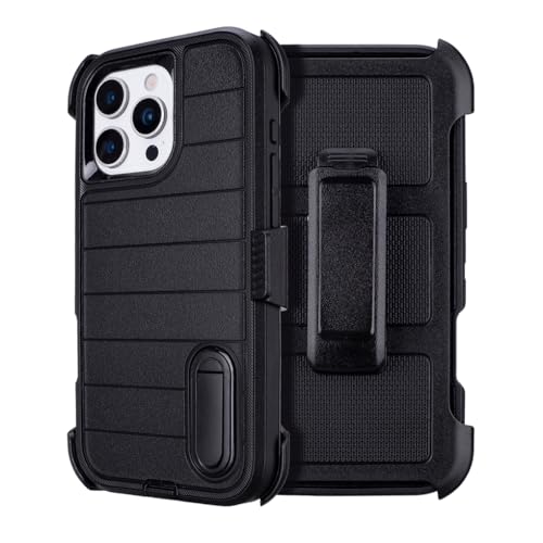 for Phone Case iPhone 16 Pro Case Black with Belt Clip Heavy Duty· | Holster for Shockproof Cases,3 Layers of Sturdy,Military Grade Defender Cover for iPhone 16 Pro Cases Black 6.3 Inch - color: Black