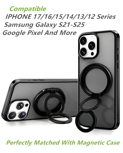 ANEWSIR Magnetic Phone Ring MagSafe Phone Grip, Magnetic Cell Phone Stand Holder Finger Ring [Super Magnet] [360 Rotation] [Double Bracket] Compatible with iPhone 17/16/15/14/13/12 Series - Black