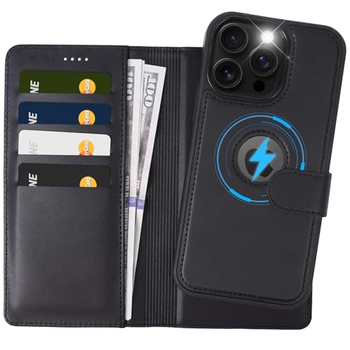 2 in 1 PU Leather for iPhone 14 Pro Max Case, Detachable Wallet Case with Card Holder, Removable Flip Folio Cover with RFID Blocking, Stand Shockproof Phone Cover（Compatible with MagSafe） Black - color: Black, size: Iphone 14 pro max