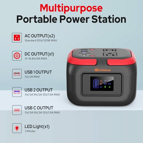 Portable Power Station 120W Outdoor Power Bank Generator with USB C Outlet - color: Grey Red