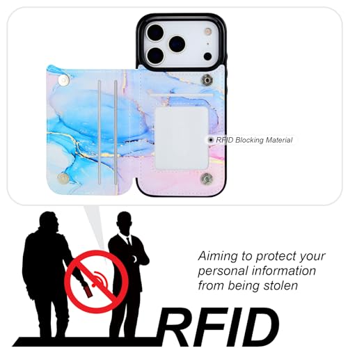 HAOPINSH Wallet Case with Card Holder for iPhone 17 Pro, Pink Blue Marble Pattern Back Flip Folio PU Leather Kickstand Card Slots Case, Double Magnetic Clasp Shockproof Cover 6.3" - color: Pink Blue Marble