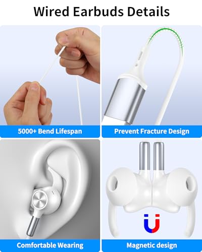 USB Earbuds with Microphone for PC Laptop,USB A Headphones,White - color: White