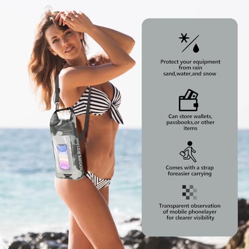 IP68 Waterproof Dry Bag, 2L - Roll Top Waterproof Pool Bag，Dry Bags for Kayaking Waterproof-w/Phone Pouch,Large Waterproof Phone Pouch,Boating & Kayak Accessories Camping (Gray 2L) - color: Gray 2L