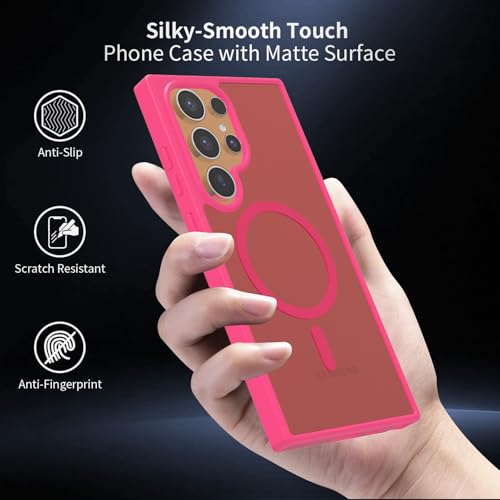 for Samsung Galaxy S24 Ultra Case Magnetic, [Compatible with Magsafe] 6.8 Inches Slim Fit Heavy Duty Protection Wireless Charging TPU and PC Shockproof Anti-Slip Protective Phone Cover, Red - color: Red Magnetic