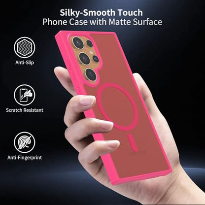for Samsung Galaxy S24 Ultra Case Magnetic, [Compatible with Magsafe] 6.8 Inches Slim Fit Heavy Duty Protection Wireless Charging TPU and PC Shockproof Anti-Slip Protective Phone Cover, Red - color: Red Magnetic