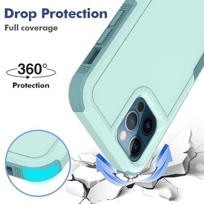 for iPhone 12 / iPhone 12 PRO Case: Dual Layer Protective Heavy Duty Cell Phone Case Shockproof Rugged Bumper Tough with Screen Protector - Military Grade Drop Tested for iPhone 12/12 PRO, Green - color: Mint Green (PC) + Mint Green (TPU)