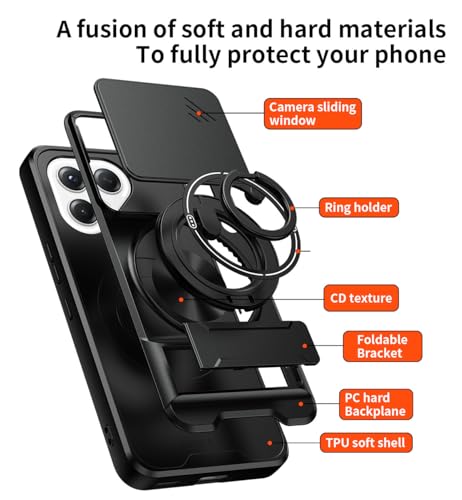 Compatible with Tecno Pova 7 Ultra 5G Case Cover,Compatible with Tecno Pova 7 Ultra 5G with Slide Camera Cover Phone Stand Protective Case Black - color: Black, size: Compatible with Tecno Pova 7 Ultra 5G