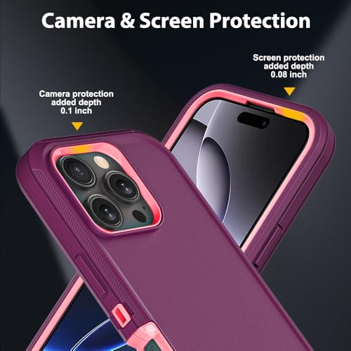 for iPhone 16 Pro Max Case with 2Pcs Tempered Glass Screen Protector, Military Grade 3 in 1 Heavy Duty Shockproof/Drop Proof/Dust Proof Case (Wine Red/Rose Pink) - color: Wine Red/Rose Pink