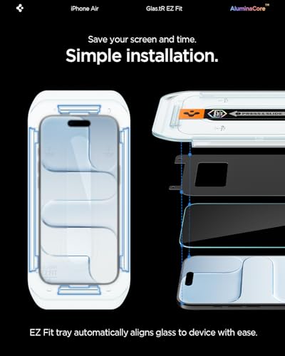 Spigen GlasTR EZ FIT Tempered Glass Screen Protector for iPhone Air | Aluminum Enhanced 10H+ tempered glass, GlasTR EZ Fit auto align tray, 100% clarity, Original touch, Case-friendly, 2Pack - size: iPhone Air