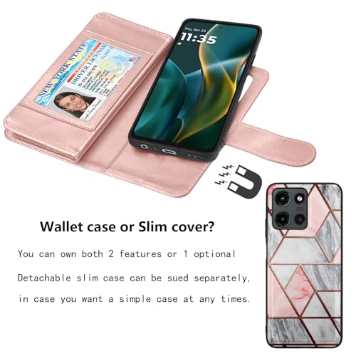 Njjex Wallet Case for Motorola Moto G 5G 2025, for Moto G 5G 2025 Case, [9 Card Slots] PU Leather ID Credit Card Holder Folio Flip [Detachable] Kickstand Magnetic Phone Cover & Lanyard [Marble Pink] - color: Marble Pink