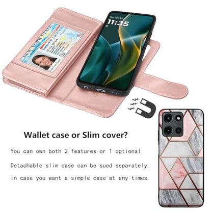 Njjex Wallet Case for Motorola Moto G 5G 2025, for Moto G 5G 2025 Case, [9 Card Slots] PU Leather ID Credit Card Holder Folio Flip [Detachable] Kickstand Magnetic Phone Cover & Lanyard [Marble Pink] - color: Marble Pink