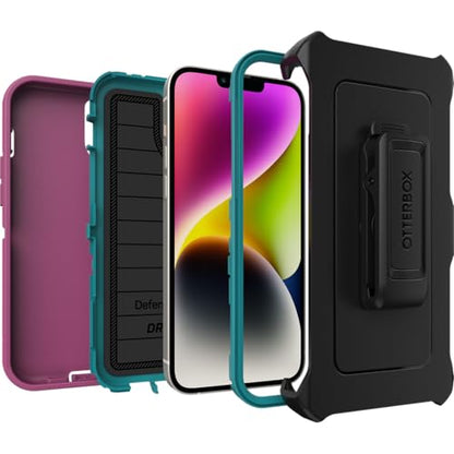 OtterBox iPhone 15 Plus and iPhone 14 Plus Defender Series Pro Case - Canyon Sun (Pink), screenless, Rugged & Durable, with Port Protection, Includes Holster Clip Kickstand - color: Canyon Sun (Pink)