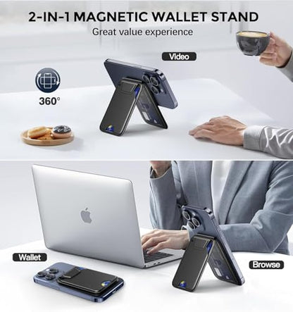 Magnetic Phone Wallet, 5 Card Holder with Adjustable Stand for iPhone 17-12