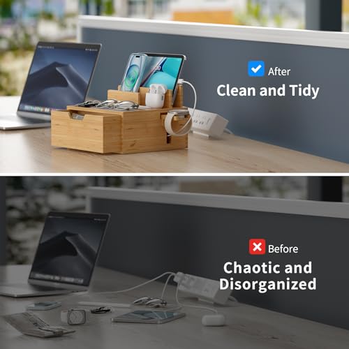 Pezin & Hulin Charging Station Dock with Charger HUB and Cables-Natural - color: Natural (With Charger)
