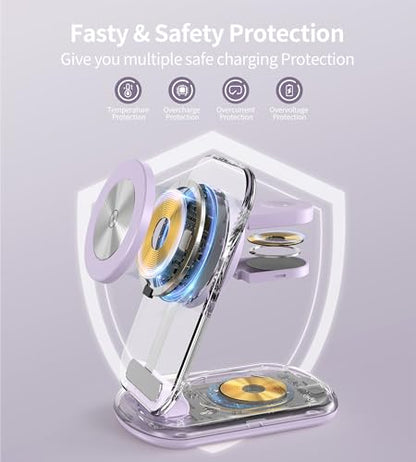 Mukiya 3 in 1 Magnetic Wireless Charging Station for Apple Devices - color: Purple