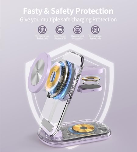Mukiya 3 in 1 Magnetic Wireless Charging Station for Apple Devices - color: Purple