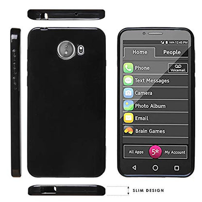 Glossy Jet Black Flexible Flex-Gel Skin Phone Case Cover Compatible with GreatCall Jitterbug Smart2 Case (5.5” Screen) (6598524949) - color: Black