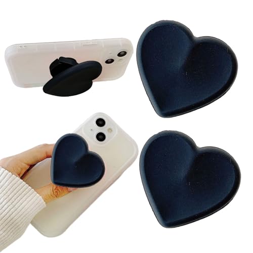 2PCS Heart-Shaped Silicone Mobile Phone Grip Stand,Vilbocr Collapsible Cellphone Finger Grip Holder for Smartphone Tablet Cell Phone Accessory (Black) - color: Black