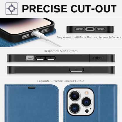 TUCCH Case Wallet for iPhone 14 Pro (6.1"), RFID Blocking Folio, Light Blue | 4 Card Holders, Kickstand, PU Leather, Magnetic Closure, Shockproof TPU Shell, Protective Flip Cover - color: Light Blue