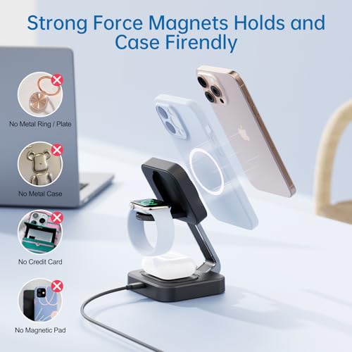 2026 Traveling Wireless Mag-Safe Fast Magnetic 3 in 1Charging Station - color: Black