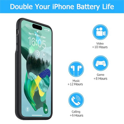 Battery Case for iPhone 16 Plus, [12000mAh] Enhanced Portable Protective Smart Qi Wireless Charger Case Battery Pack with CarPlay Wireless Charging Case Compatible for iPhone 16 Plus (6.7 inch)-Black - size: iPhone 16 Plus