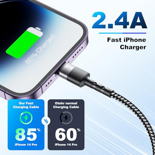 USB to Lightning Cable, 5-Pack [3.3/3.3/6.6/6.6/10FT], Nylon Braided & Data Transfer USB A to Lightning Cord, Compatible with with iPhone 14/13/12/11, iPad, AirPods (USB-A to Lightning)