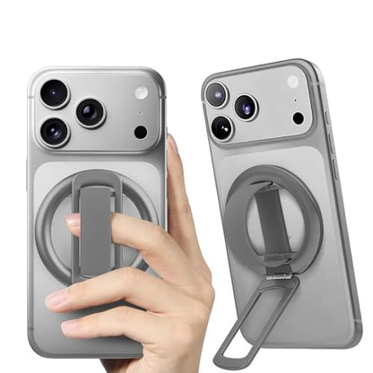 2-in-1 Magnetic Phone Grip & Stand for iPhone 15/16/17 Pro Max,Samsung Galaxy S26 Ultra, Pixel 10 – Hands-Free Holder for TikTok, Netflix, Video Calls, MagSafe Compatible (Gray) - color: Gray