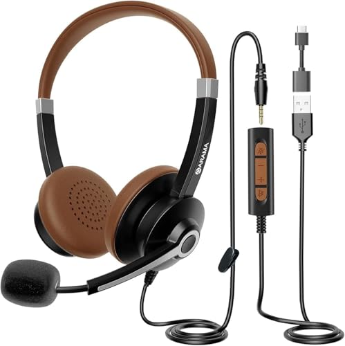 Arama USB Headset with Mic for PC, USB-C/A & 3.5mm Jack