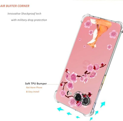 for Google Pixel 9a Case 2025: (Lucky Fox) | Clear Cute Flowers Floral Design, for Girls Women, Slim Soft TPU Bumper, Shockproof Silicone Cherry Blossoms Cell Phone Cover - color: Lucky Fox