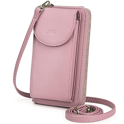 S-ZONE Small Crossbody Bags for Women Phone Purse RFID Blocking Wallet | Card Slots, Vegan Leather, Anti-theft, Multi Pockets, Detachable Adjustable Strap, Travel Eveyday Outing - color: Pink