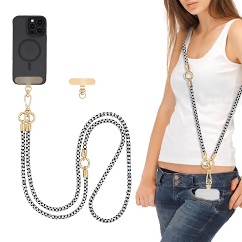 Phone Lanyard Crystal Phone Strap Crossbody, Black White - color: Black White