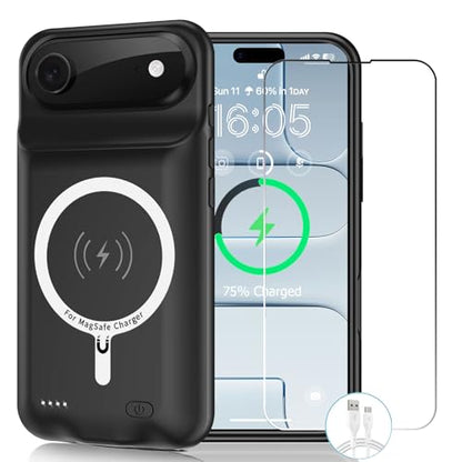 Wireless Charging Case for iPhone 17 Air, 12000mAh High Capacity Portable Rechargeable Battery Case Qi Wireless Charging Compatible with iPhone Air (6.5 inch) Extended Battery Charger Cover-Black - size: iPhone 17 Air (6.5 inch)