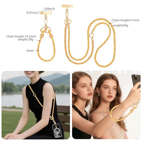Crystal Phone Lanyard Crossbody and Wrist Strap Lanyard Rhinestone Anti-Theft Phone Strap Phone Neck Strap for Women - color: Orange